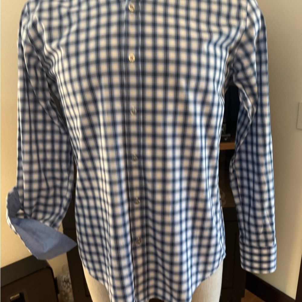 Hugo Boss Blue and White Plaid Shirt